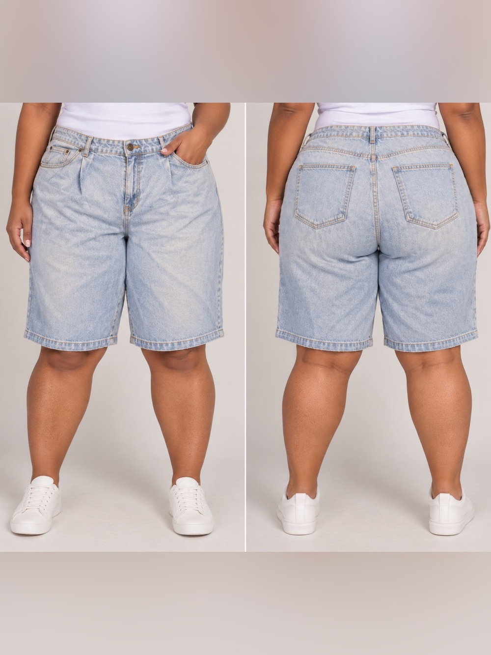 Future collective Plus-Size Light Blue Denim Bermuda Shorts - Casual Mid-Rise